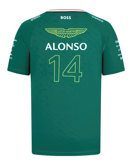 Футболка Fernando Alonso Aston Martin зелёного цвета, вид сзади