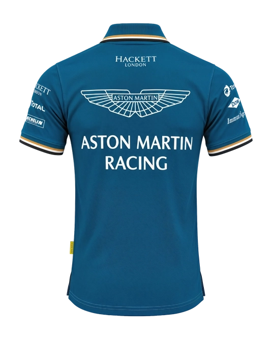 Поло Aston Martin бирюзового цвета, вид сзади