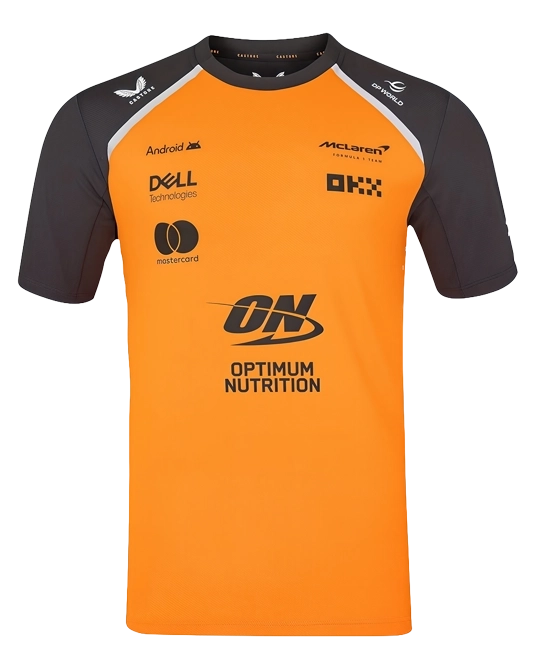 Футболка McLaren F1 Team оранжевого и антрацитового цвета, вид спереди