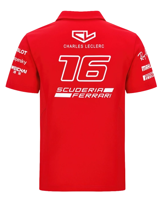 Поло Charles Leclerc Scuderia Ferrari красного цвета, вид сзади