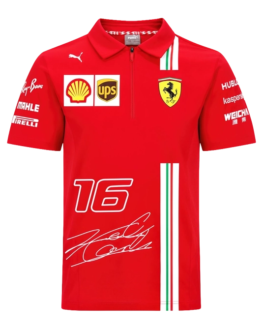 Поло Charles Leclerc Scuderia Ferrari красного цвета, вид спереди
