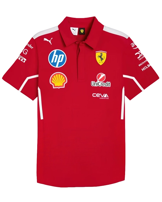Поло Scuderia Ferrari красного и белого цвета, вид спереди